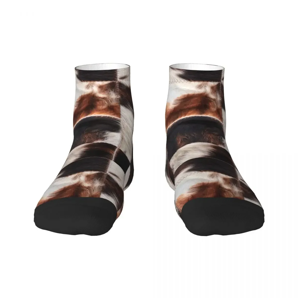 Fun Men's Checkered Cowhide Fur Dress Socks Unisex Warm Comfortable 3D Printed Animal Leather Texture Crew 