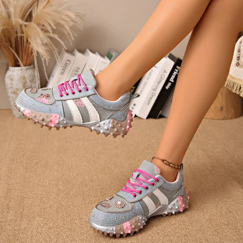 

Party Queen Shoes New Rhinestone Womens Sneaksers Diamond Breathable Luxury Casual Thick Bottoms Sports Shoe Zapatos Muje