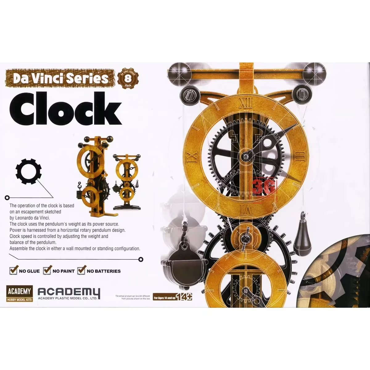 Academy Assembling Model Kit, Da Vinci Science Series 18150 Clock, Glue-Free Movabl