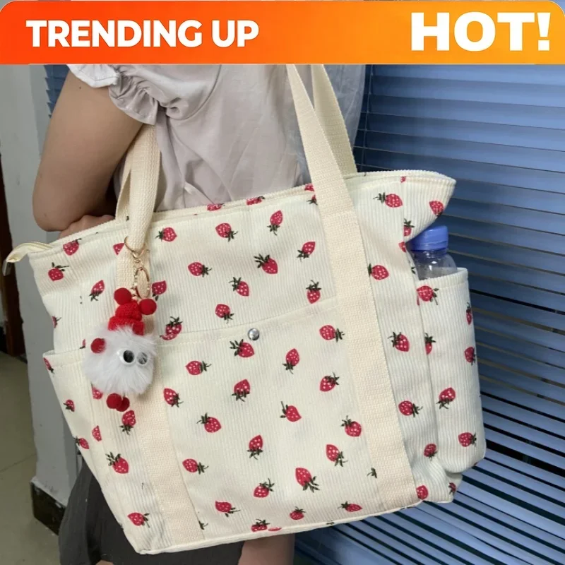 Forest Fresh Corduroy Handbag Sweet and Fashionable Versatile Shoulder Bag Beautiful and Simple Commuter Women's Tote Bag