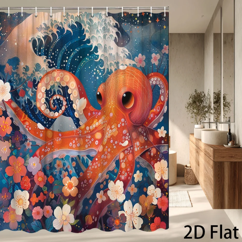 

Vibrant Octopus Ocean Shower Curtain Watercolor Tropical Sea Life Nautical Bathroom Decor Artistic Fantasy Print for Modern Home