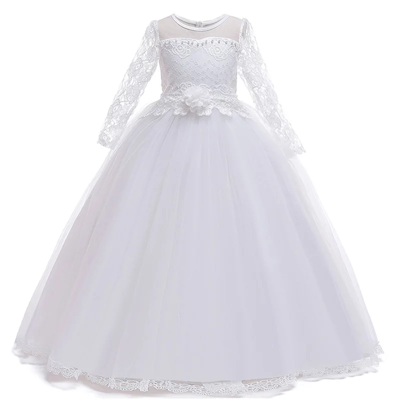 Girls Princess Party White Long Bridesmaid Dress Baby Kids Gown Clothes Children Wedding Formal Evening 10 12 13 Y Vestidos