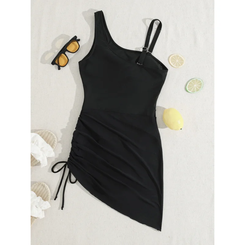 2025Popular Sports Swimsuit Drawstring Bag Chest Pad Ladies' Mesh Stitching Sexy One Piece Swimsuit Suit