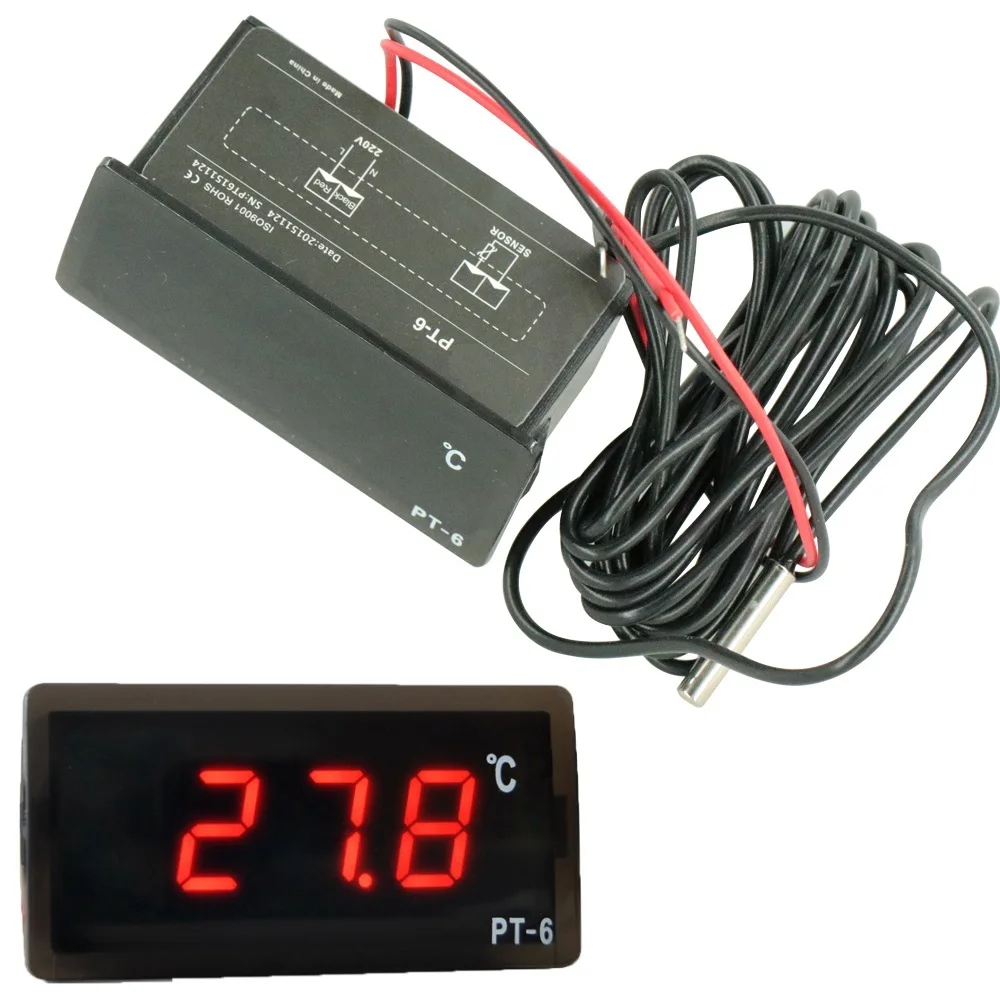 PT-6 AC 220V Digital Car Thermometer Vehicle Temperature Meter Monitor AC Newest Automotive Thermometer With 2M NTC Sensor