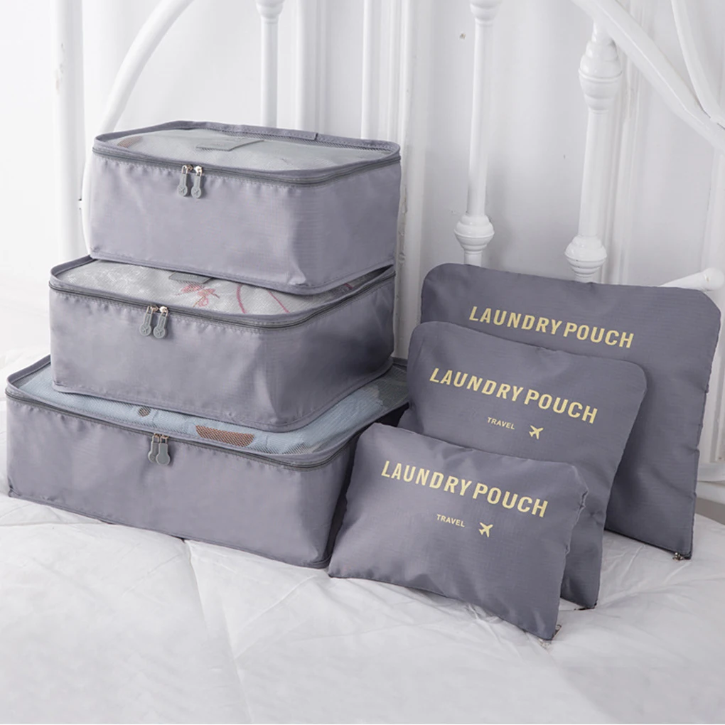 Confezione di stoffa efficiente del Set di Organizer per valigie da viaggio di grande capacità 6 Set di cubi da imballaggio grigio