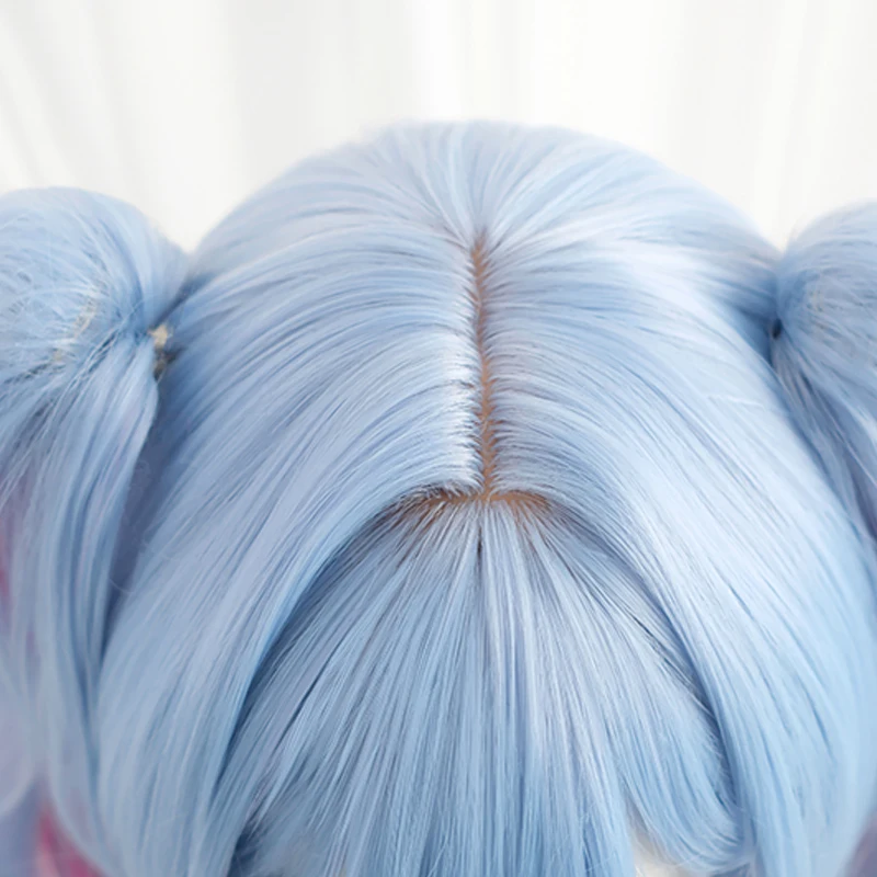 L-correo electrónico Peluca de pelo sintético para Halloween, conejo, Luka, Cosplay, colas de caballo, corto, azul, Color rosa mezclado, agujero de