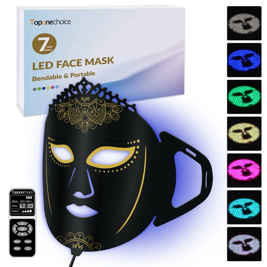 Masque facial en silicone à LED, 7 couleurs, thérapie par la lumière, visage complet, 360 perles de lampe, thérapie par la lumière rouge, masque à photons, rajeunissement de la peau