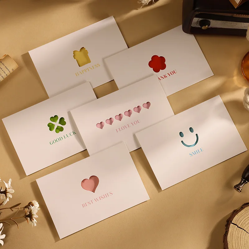Simple Flower Shop Thank-You Card AfterSales Service Card Smiling Face Hollow Creative Christmas Valentine's Day Birthday Card
