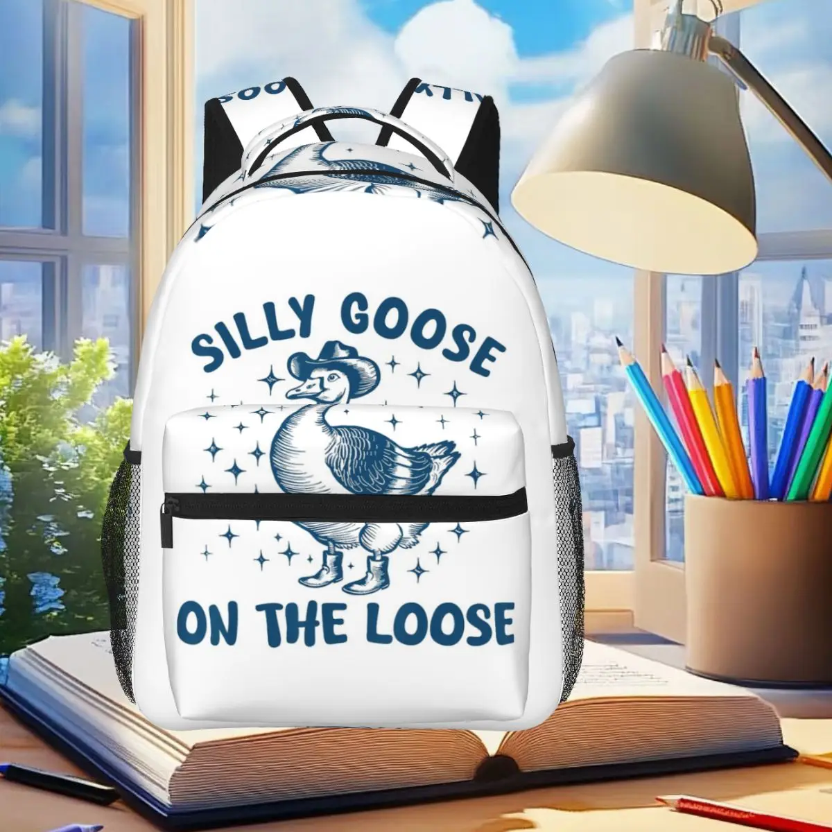 Silly Goose On The Loose Cowgirl Western Backpack Student Boys Girls BookBag Children School Bag Shoulder Bags for Men Women