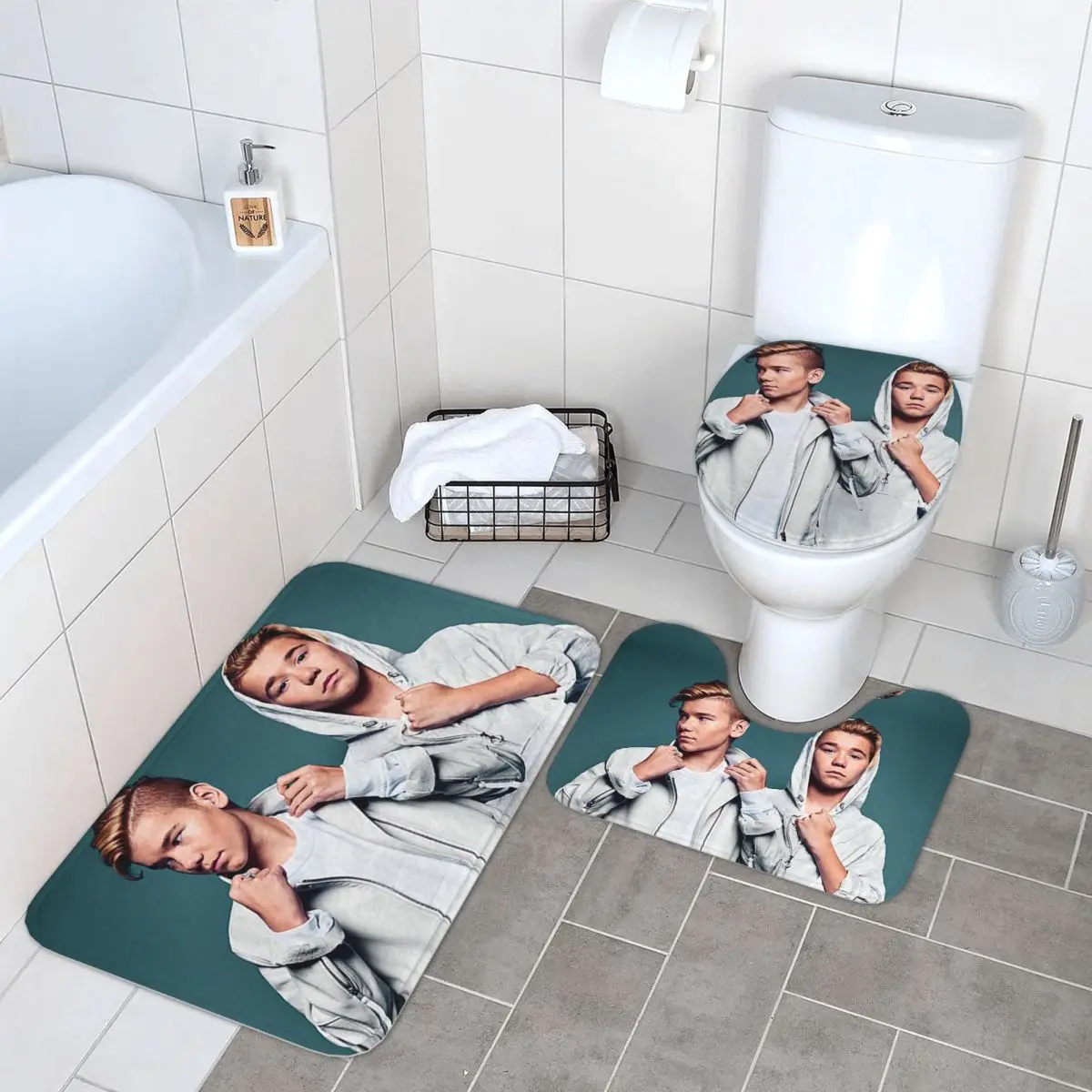 

Маркус и Мартинус Швеция Норвегия Евровидение 3-х шт. Коврик для ванной Набор для ванной комнаты Крышка унитаза Домашний декор Нескользящий ковер Напольный коврик