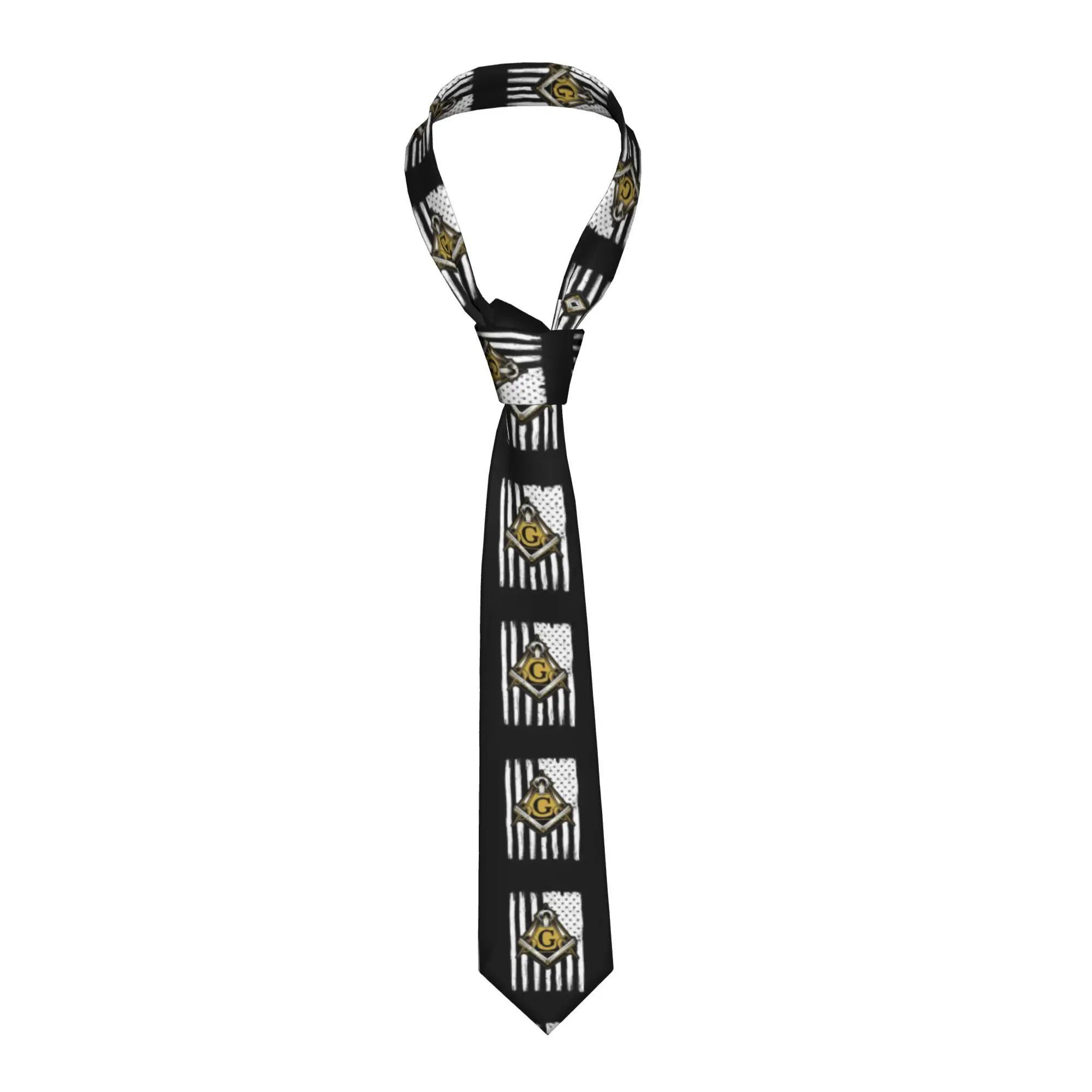 Golden Masonic Freemason Symbol Tie Freemasonry Design Neck Ties Elegant Collar Tie Men Wedding Party Necktie Accessories