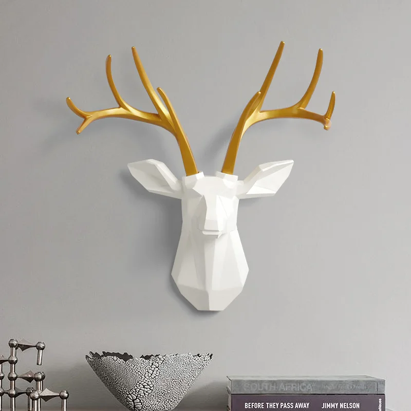 Modern 3D Deer Head Statue Wall Mount Decoration Resin Wall Decoration Living Room Bedroom Corridor Home Decoration