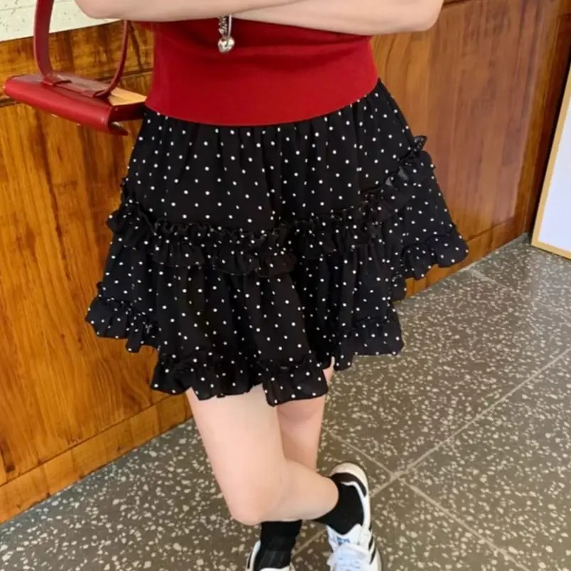Sweet Floral Dot Ruffle Skirt Set Women 2025 Summer New Fashion Slim A Line Skirt