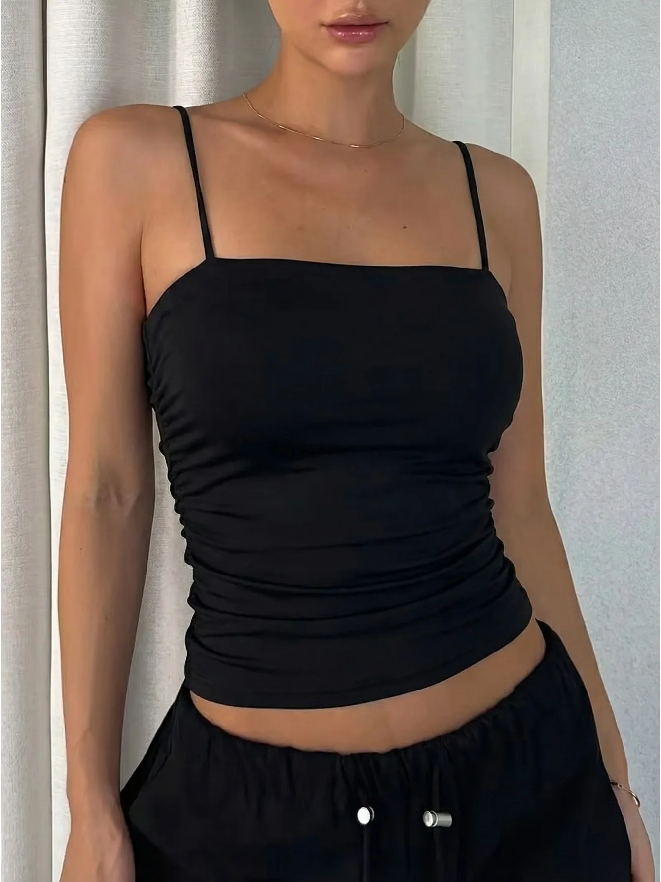 3 Pack Women Thin Strap Camisoles with Built-in Bra, High Stretch Breathable X Back Off Shoulder Medium Elastic Strapless Tops