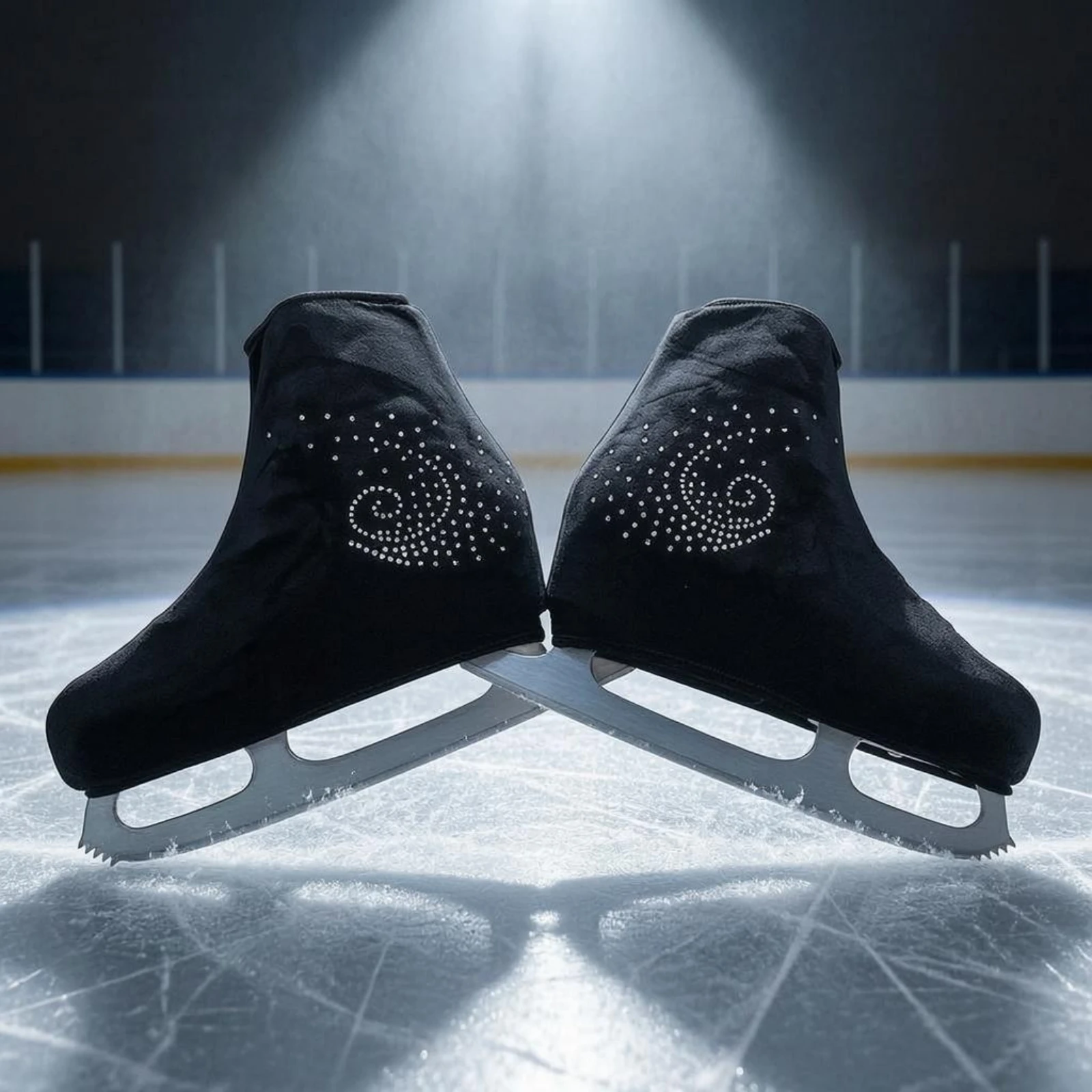 Figure Skate Blade Cover Elastic Opening Velour Skate Cover Safeguarding Gear Soft Rhinestone for Storage, Travel