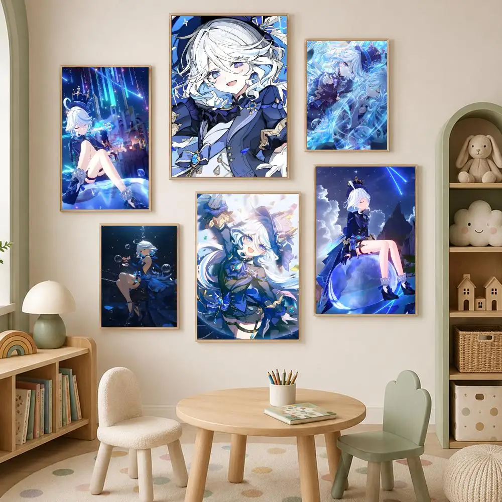 Game F-Furina Genshin Impact Poster Self-Stick HD PP paper Wall Art Poster, Waterproof Decor for Bedroom, Living Room and Home