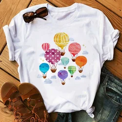 Cute Cartoon Flower Balloon Half Sleeve Base Bf Wind Round Neck Short Sleeve T-shirt Woman Harajuku  Oversized T Shirt