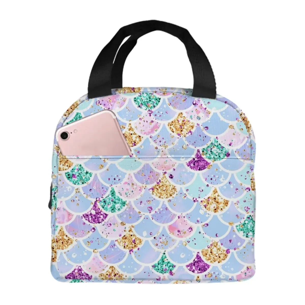 Simple Mermaid 2D Flat Cartoon Insulated Lunch Bag Best Gift for Boys/Girls Small School Cooler Bag Aluminum Foil Picnic