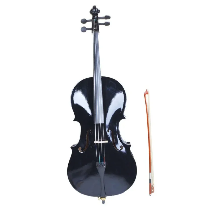 4/ 4 Basswood Cello Black, with Storage Bag, Bow Strings, Rosin, Perfect Christmas/ New Year/ Holiday Gift for Instrumentalists