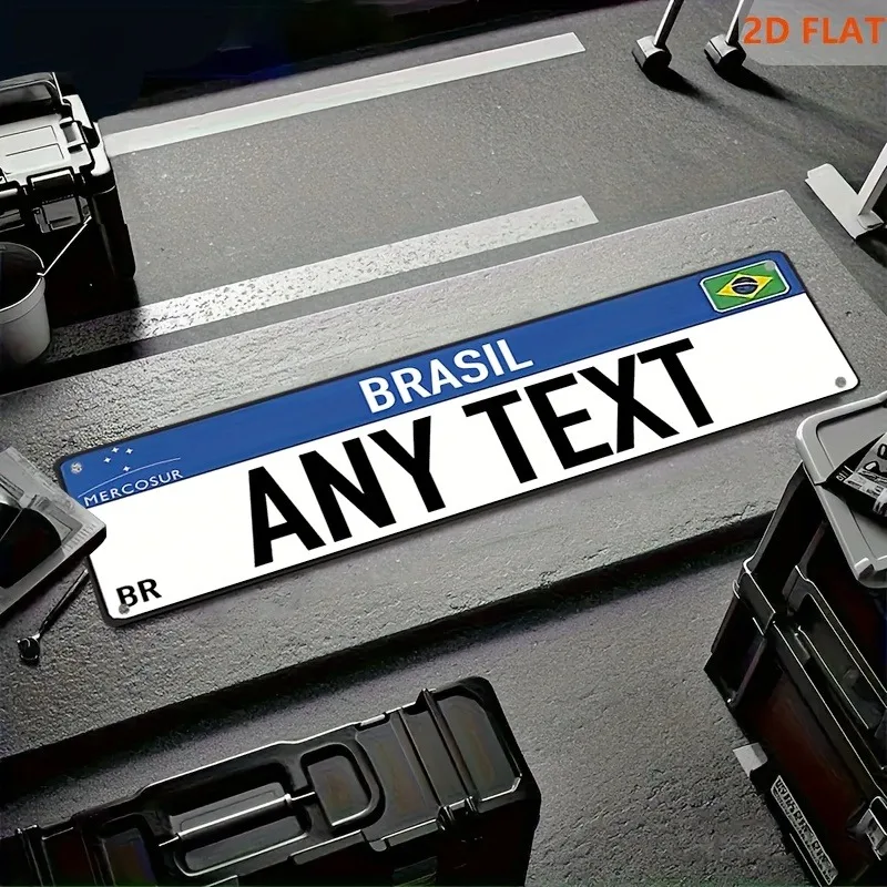 Anpassbares brasilianisches Retro-Straßenschild aus Aluminium – personalisierte Textnummer für die Dekoration von Autowänden und Garagen