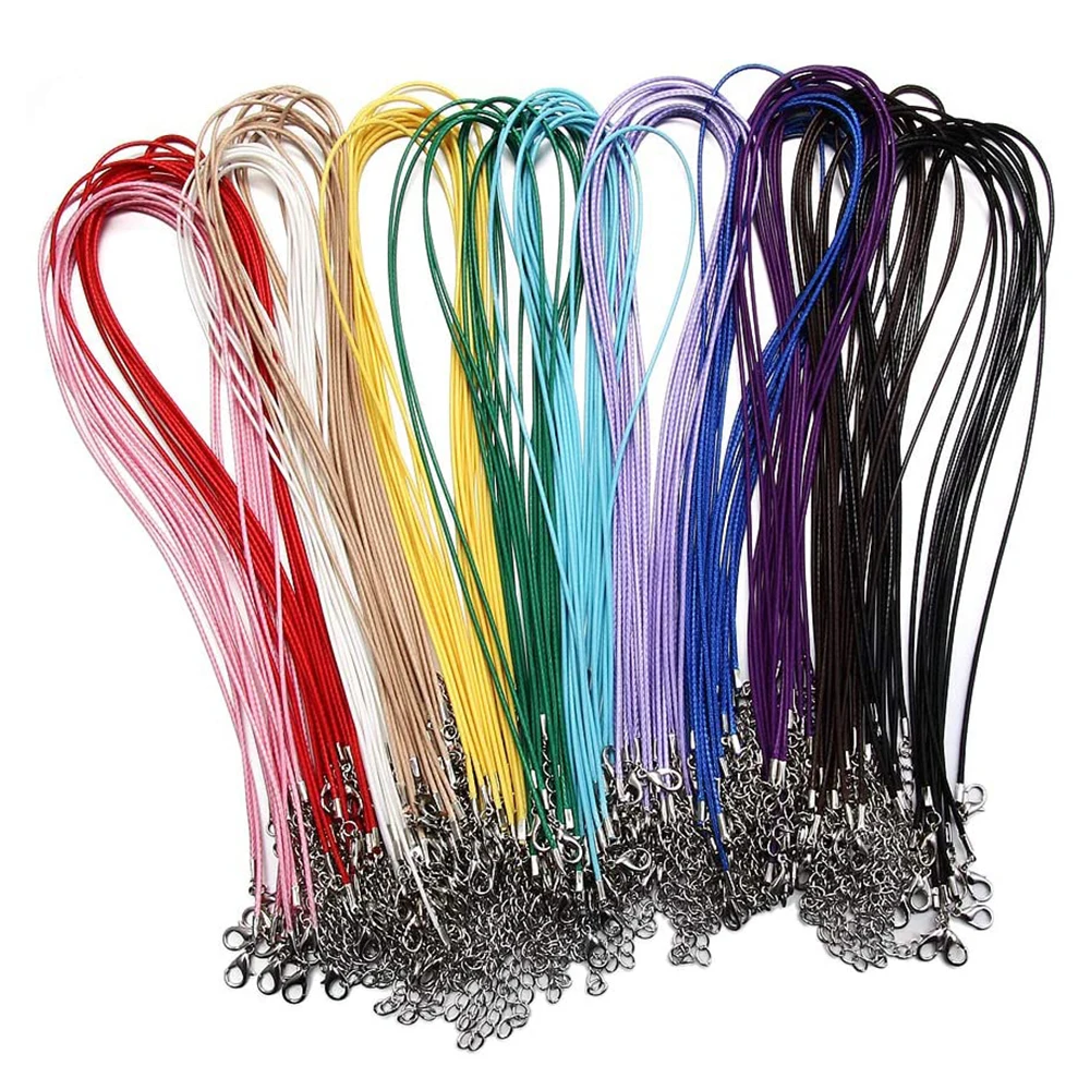 10Pcs/lot 1.5mm Colorful Fauxs Leather Cord 50cm Braided Rope with Clasp for DIY Jewelry Making Necklace Bracelet Accessories