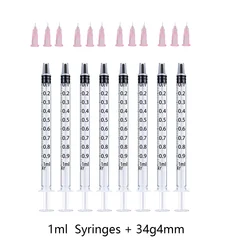 1ml Syringes+34G4MM+32G4MM+30G4MM Injection Needles Drawing Needles Injection Tool Sharp Pointed Needles Disposable Needle