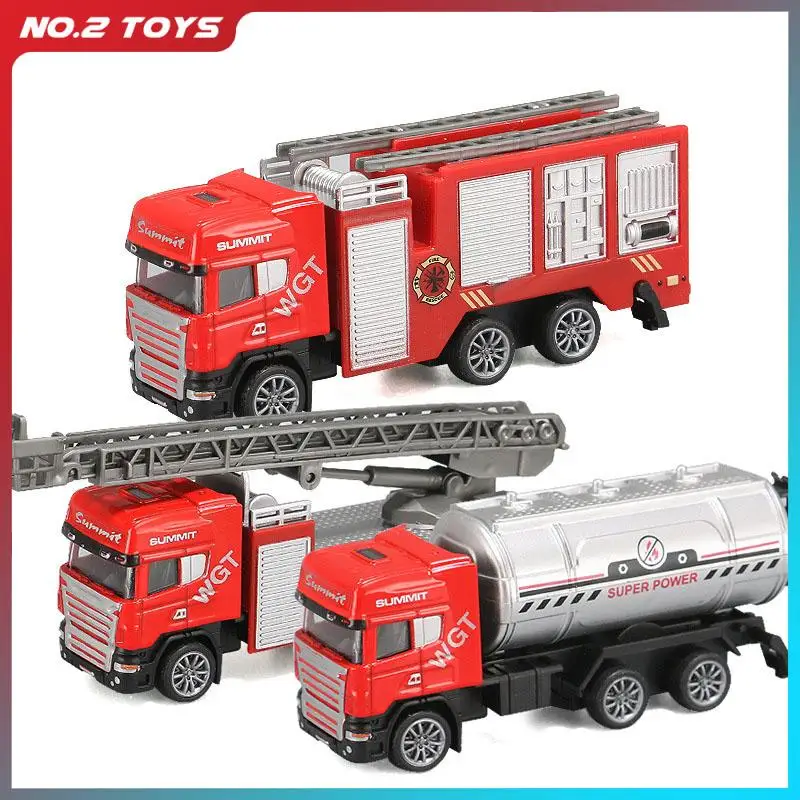 نموذج شاحنة سلم النار ، مدفع المياه ، مركبة السحب الخلفي ، القصور الذاتي ، سيارة معدنية ، البناء ، شاحنات إطفاء المدينة ، الرشاشات ، 1:64