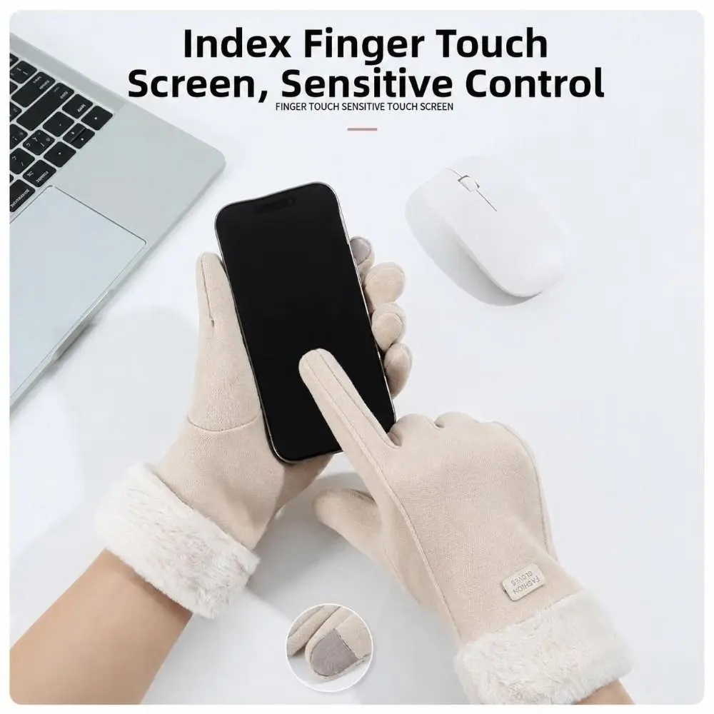 Cute Fleece-Lined Touchscreen Gloves Windproof Thick Thermal Cycling Gloves Full Finger Touchscreen Winter Warm Gloves Cycling