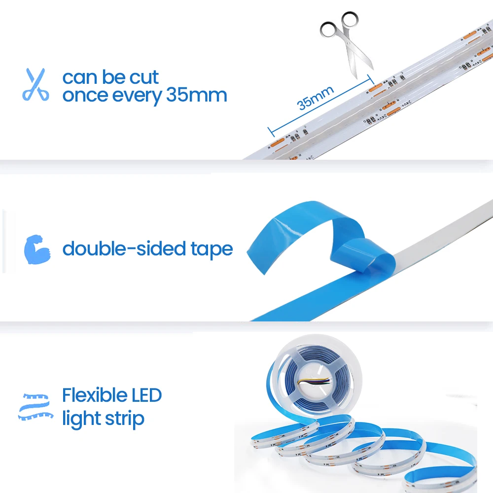 Rgb Rgbw Rgbww Rgbcct Cob Led Strip Licht Hoge Dichtheid Flexibele Cob Led Tape Licht Dimbaar Cob Lineair Lint Dc 24V 0.5-5M