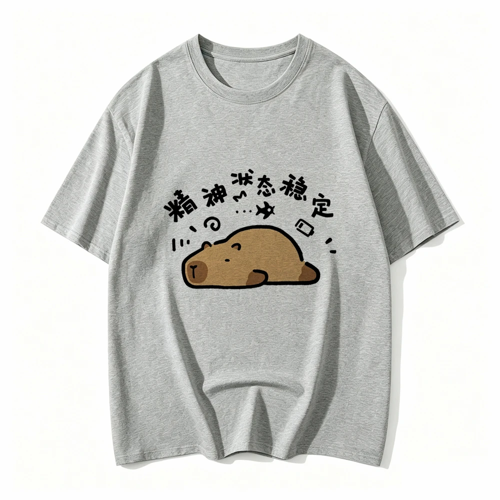 2027 New Cute Low Battery Cat Print Round Neck Short-Sleeve T-Shirt Summer Collection Hot Sale Woman Clothes T Shirt Tops Tee