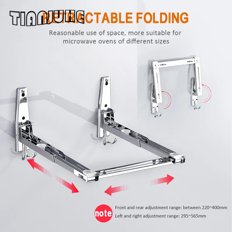 Universal Stainless Steel Microwave Mount Bracket Support Frame Steel Foldable Stretch Shelf Rack Microwave Oven Wall Mount