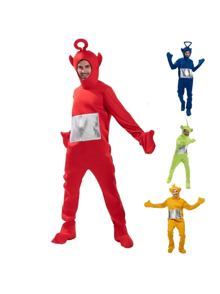 Cosplay Kostuum voor Volwassen Jumpsuit Hoofddeksel Grappige Tinky Winky Dipsy Laa-Laa Po Halloween Carnaval Kostuum Kleding - afbeelding 2