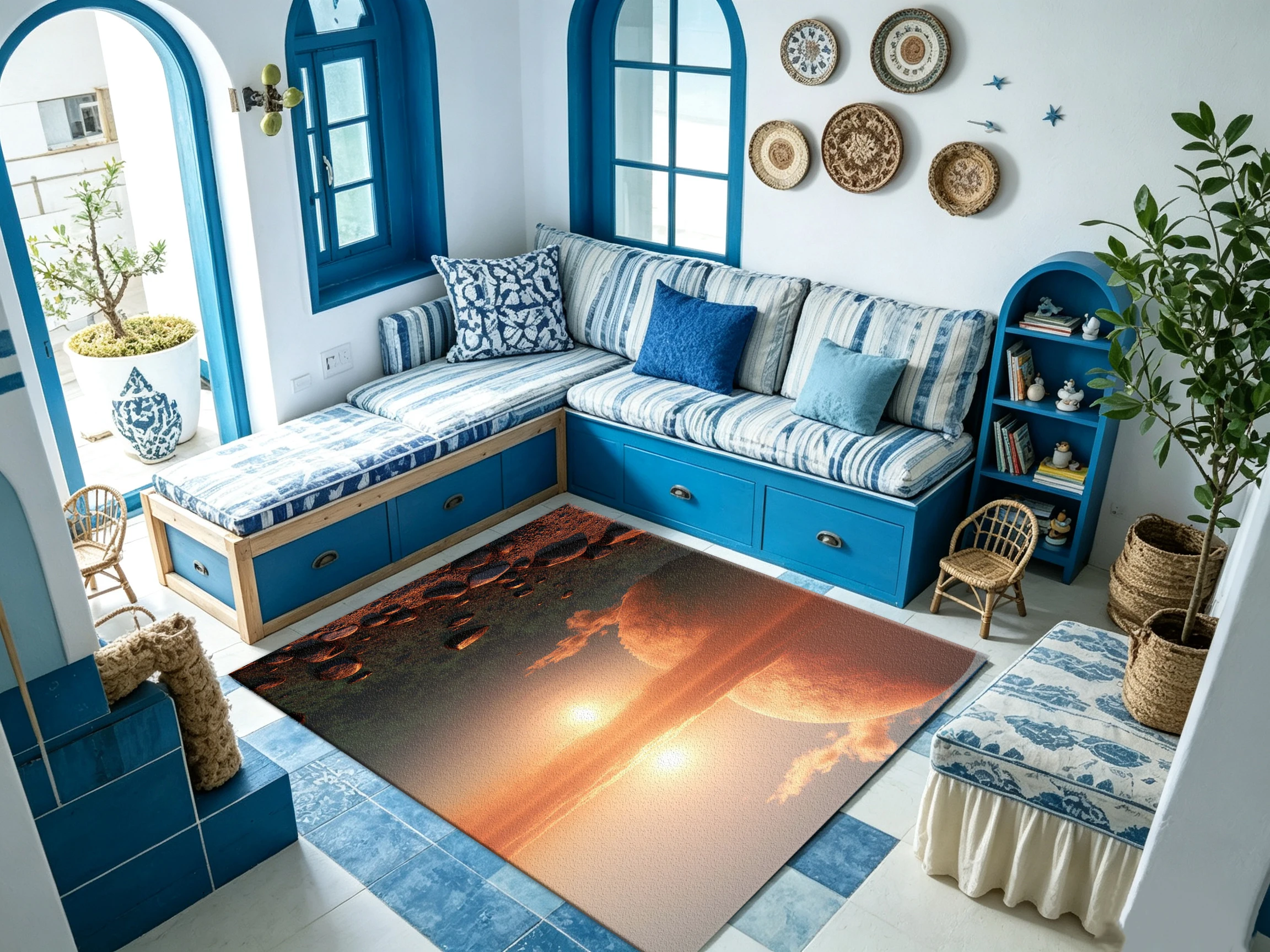 Sunset Scenery Printed Tapestry Carpet Floor Modern Art Background Cloth for Home Wall Decoration