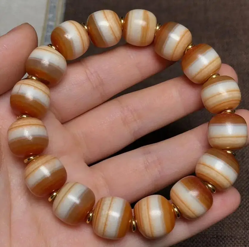 Natural Banded Old Agate Tibetan DZI Beads Amulet Bracelet Handstring 13×11 mm