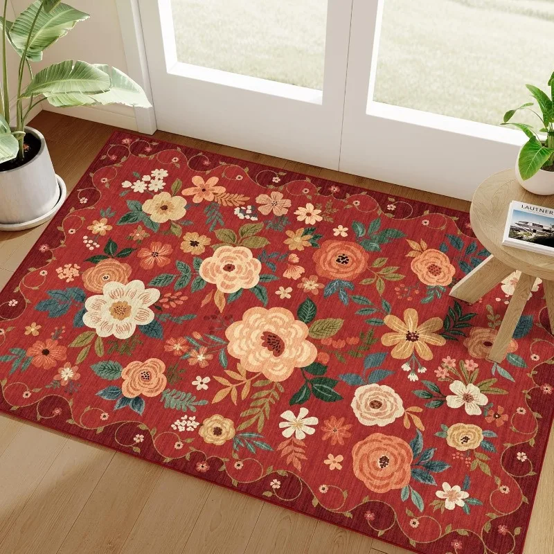 Pink Floral Print Door Mat Country Garden Absorbent Non-Slip Entrance Rug Indoor Outdoor Living Room Entryway Home Decor Carpet