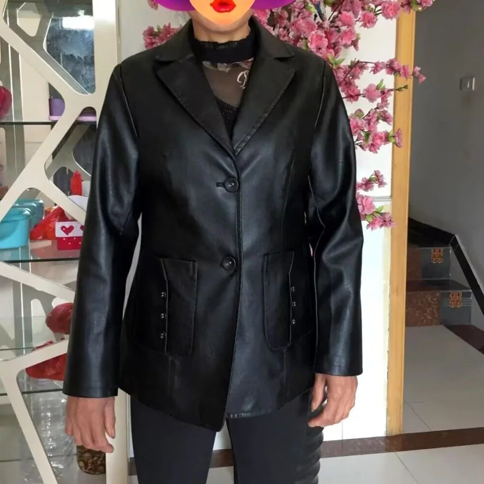 Senhora moda tamanho grande 6xl couro falso outwear primavera outono femme roupas de couro casaco superior feminino lazer jaqueta de couro do plutônio