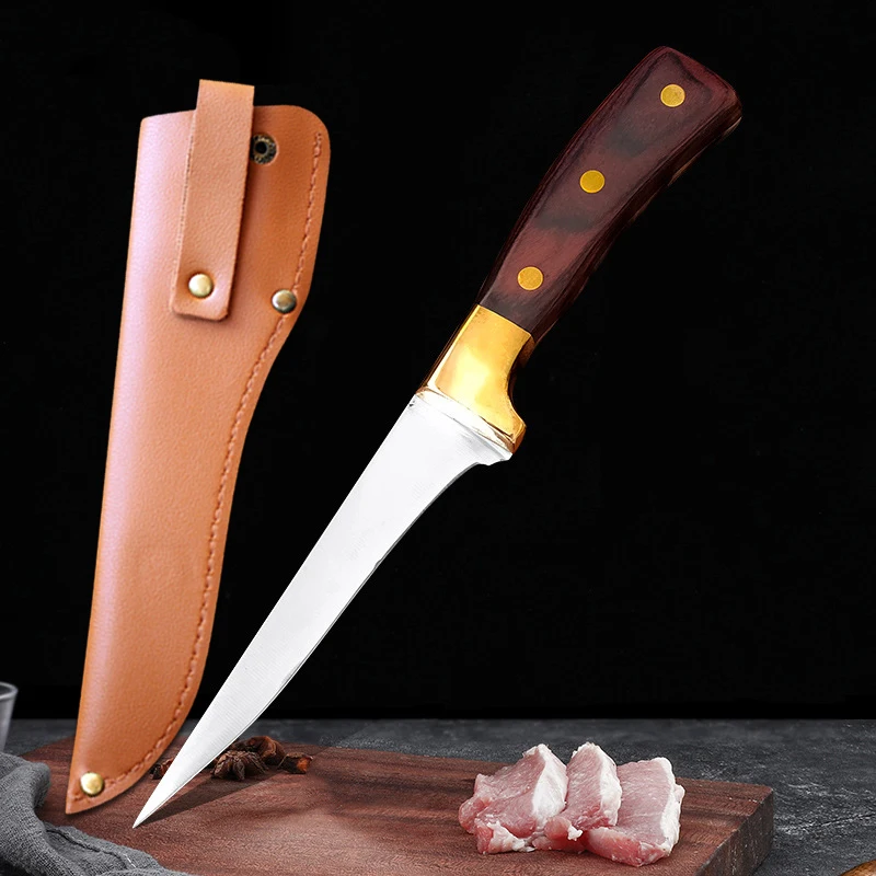 

Stainless Steel Boning Knife Kitchen Meat Cleaver with Wood Handle Chef Raw Fish Cutter Butcher Knife Cooking Cutter