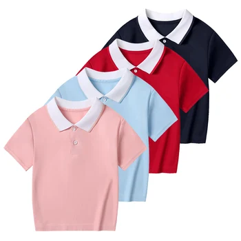 Kids Color-Block Lapel Polo Shirt 2 2/1 Piece Children's Summer Color Matching Lapel POLO Shirt Boy Casual Handsome Basic Short-sleeved Girl Joker Sweet Tennis Top 2