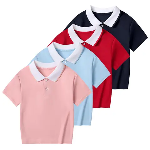 자세히 둘러보기 1/2/4 Pcs 어린이 여름 솔리드 컬러 패션 폴로 셔츠 소년 캐주얼 조커 편안한 반팔 소녀 달콤하고 사랑스러운 탑