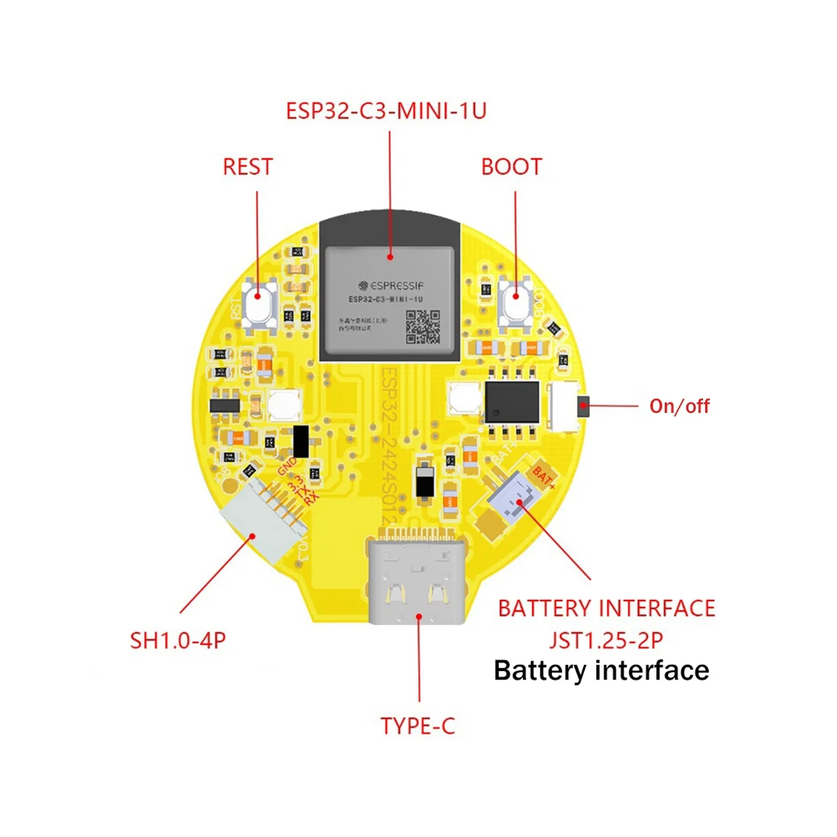 

ESP32-C3 макетная плата, Круглый ЖК-дисплей 1,28 дюйма с модулем Wi-Fi Bluetooth, без сенсорной панели