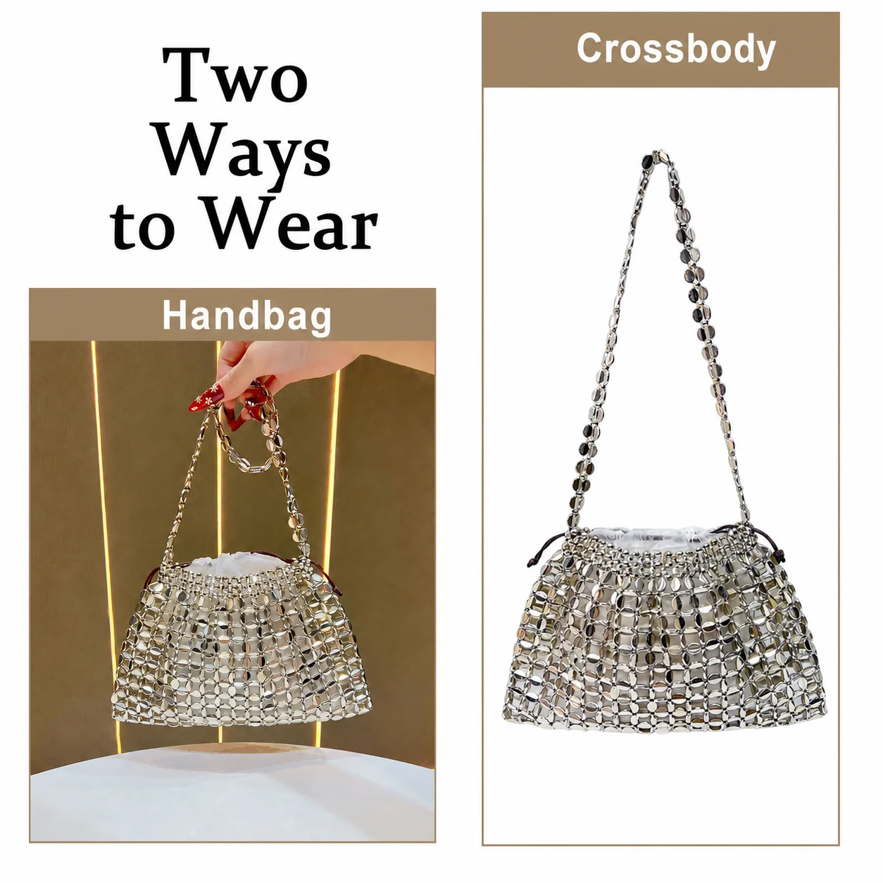 Evening Bag Practical Shoulder Handbag Metal Beaded Bag Minimalist Crossbody Handbag For Date Formal Occasion Dinner Gathering
