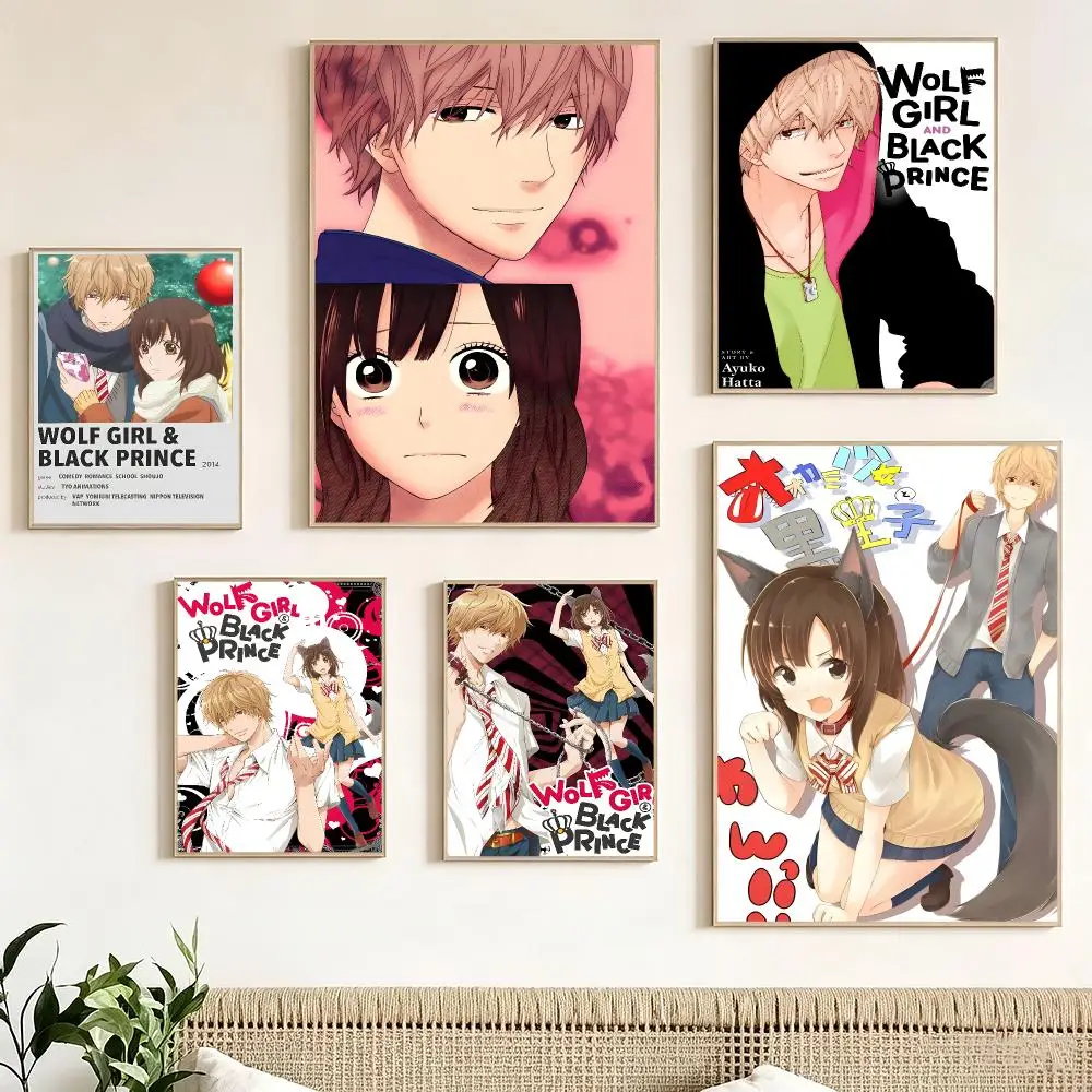Anime Wolf Girl and B-Black Prince Poster Pegatina artistica HD autoadhesiva impermeable para salon dormitorio
