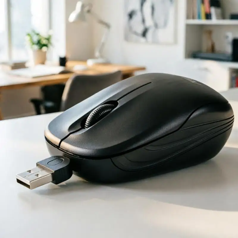 

USB Corded Mouse Retractable Cable Laptops Mouse Corded Mouse Optically Travel D2RC