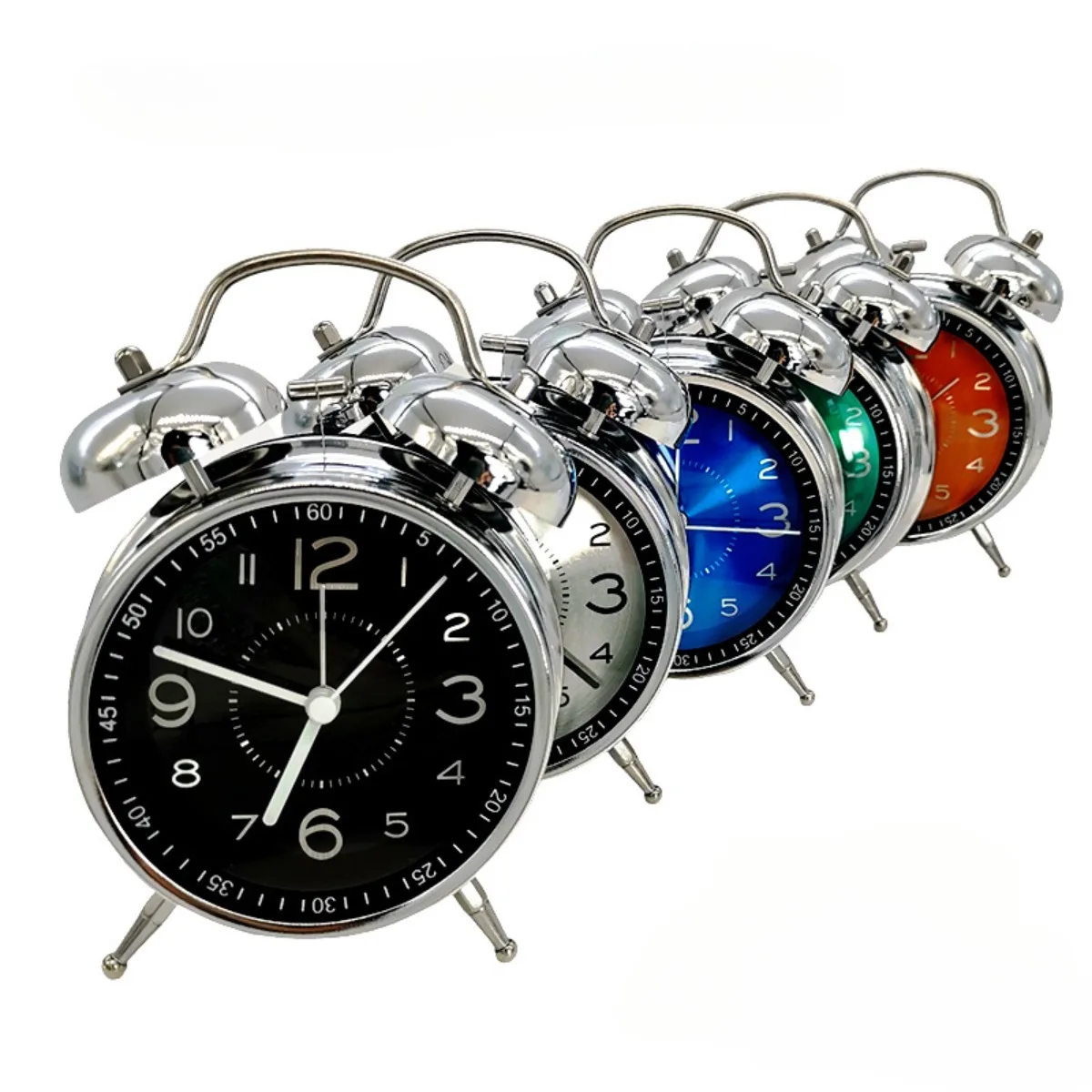 

4-Inch Metal Bell Clock Surface Scale Electroplated Alarm Clock Dual Bell Mute Light Aluminum Surface Children's Alarm Clock