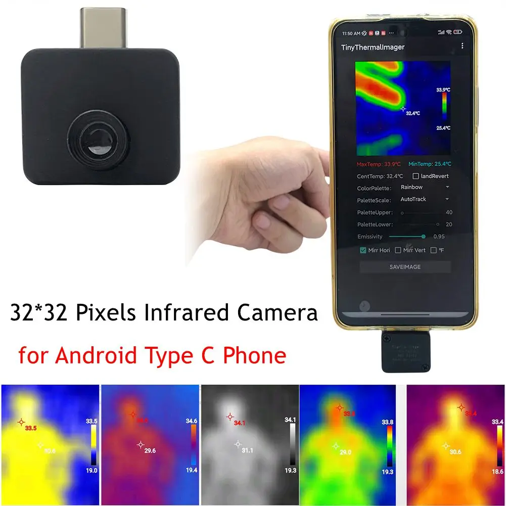 Mobile Thermal Imager 32*32 Pixels -20~1000°C Thermal Camera Thermal Imaging Camera for Android Type C Phones Infrared Camera