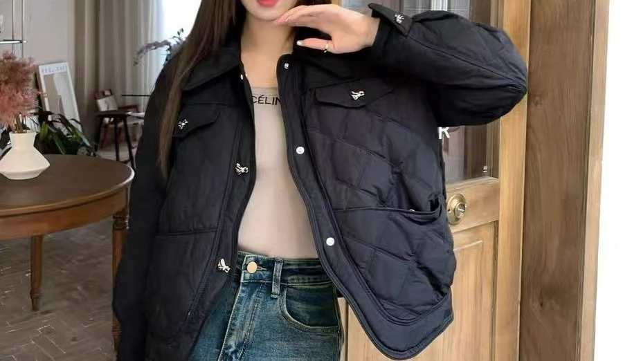 

2025 новый стиль, легкий короткий пуховик с отложным воротником, универсальное женское теплое пальто