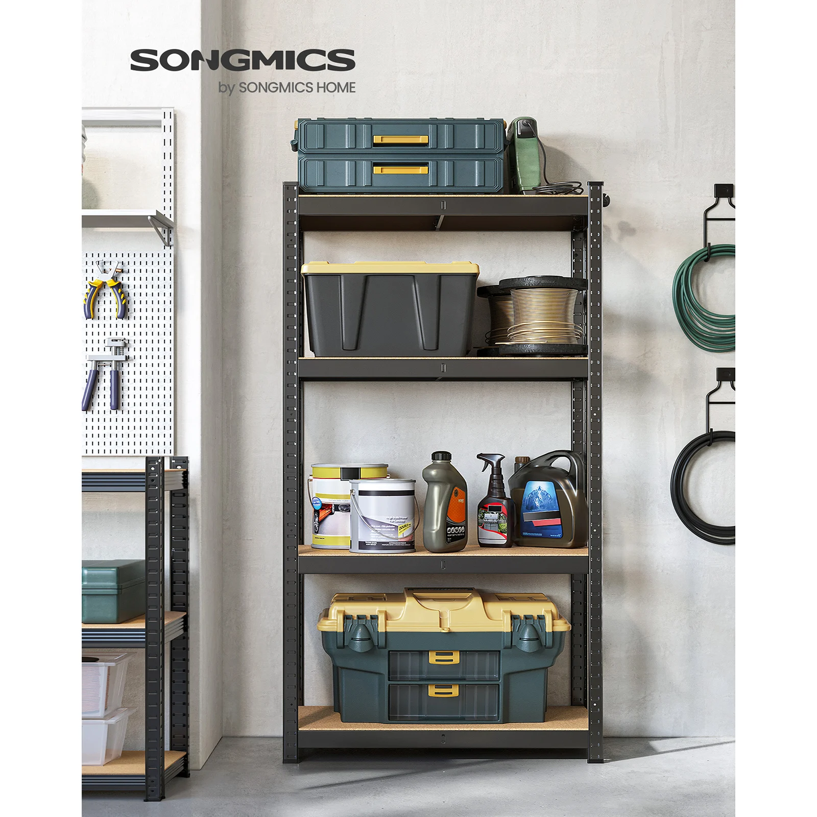 SONGMICS 4-Tier Shelving Unit, Steel Shelving Unit for Storage, Boltless Assembly, for Garage, Shed