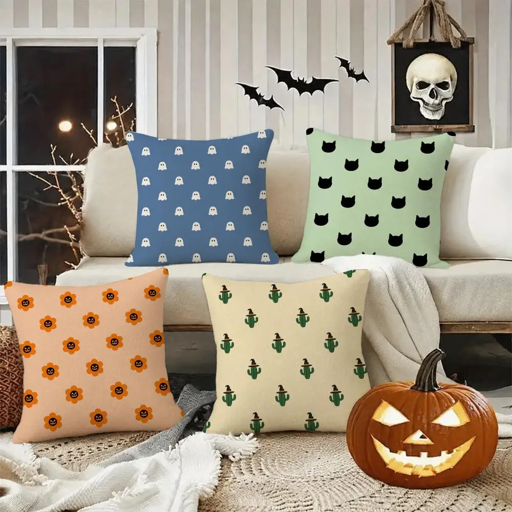 Vintage Raven Cushion Decor Cushion Cover Halloween Rustic Throw Pillow Covers, Cute Ghost Pumpkin Maple Leaf Cushion Covers