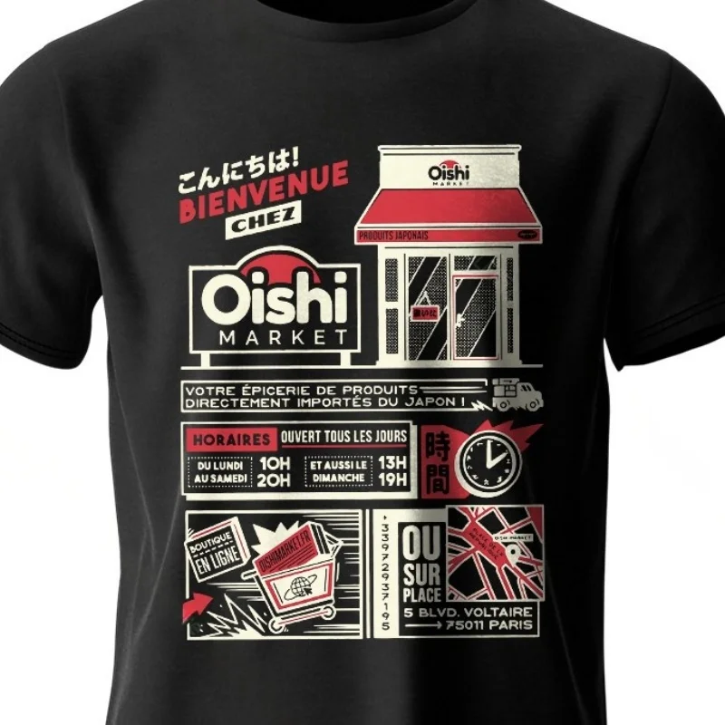 Camiseta con estampado de tienda de conveniencia japonesa vintage, diseño retro Konbini para hombres y mujeres, Top de