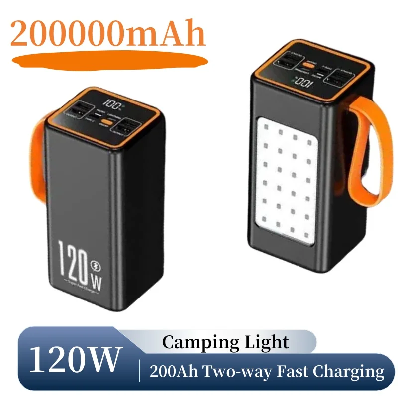 

120W Portable Power Bank 200000mAh Large Capacity Two-way Fast Charging Charger W/ LED Light for IPhone 14 13 Powerbank Battery